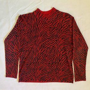August Silk Red Zebra Sparkly Turtleneck Blouse